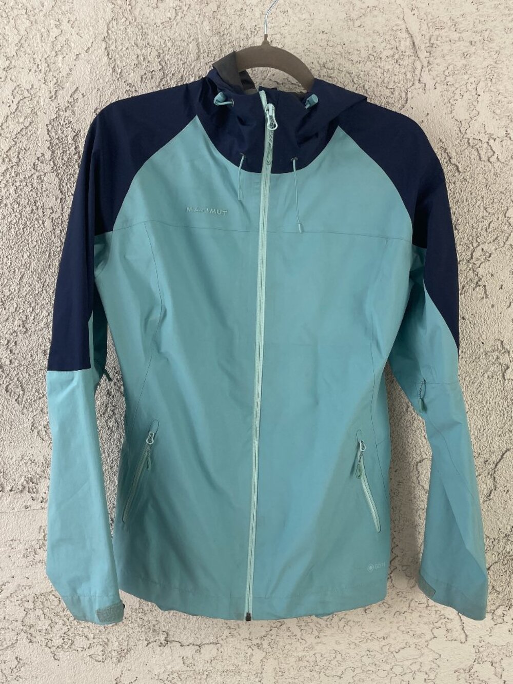 Mammut Gore-Tex Waterproof Hooded Rain Jacket Blue Womens Medium Outdoor Hike